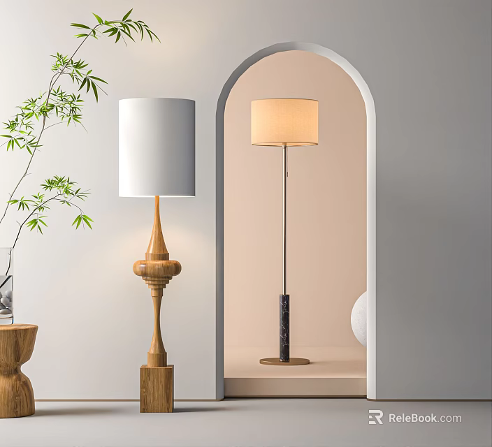 Stylish Floor Lamps In Modern Interior Space 3d model