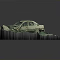 Damaged Car Sculpture Model With Open Hood On Turquoise Terrain Base