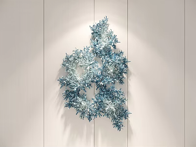 Artistic Blue And White Branch Shaped Wall Decor On White Wooden Wall 3d model