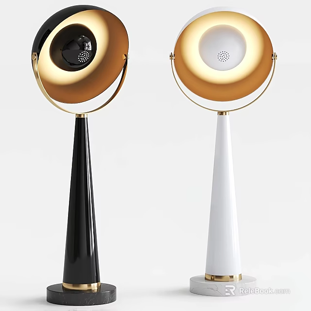 Modern Elegant Table Lamps With Black And White Conical Base And Gold Ring Design 3d model 