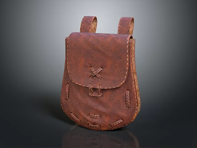 Handcrafted Brown Leather Backpack With Stitch Details And Buckle Closure 3d model