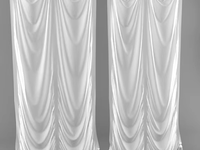 Elegant White Pleated Curtains With Double Panel Drapery And Soft Design 3d model
