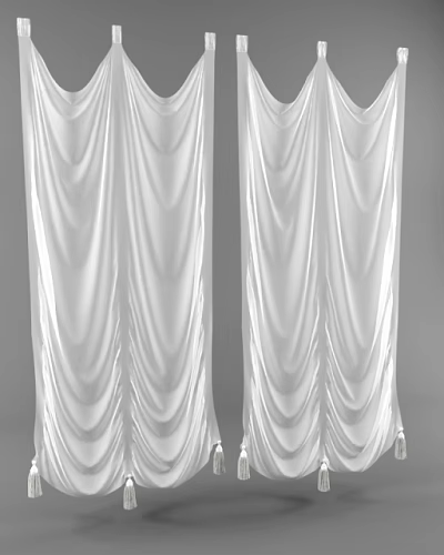 Elegant White Pleated Curtains With Double Panel Drapery And Soft Design 3d model