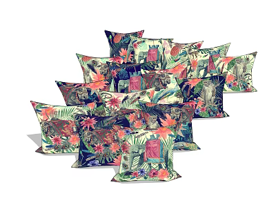 Colorful Tropical Floral Throw Pillows With Vibrant Plant Patterns For Home Decor 3d model