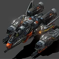 Futuristic Sci Fi Vehicle With Mechanical Structure Orange Black Color Glowing Lights And Weaponry