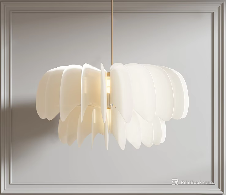 Modern White Petal Shaped Chandelier Design With Soft Lighting For Elegant Room Interior 3d model 