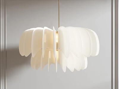 Modern White Petal Shaped Chandelier Design With Soft Lighting For Elegant Room Interior 3d model