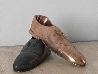 Stylish Copper And Black Lace Up Leather Shoes Stacked In Home Display Setting 3d model