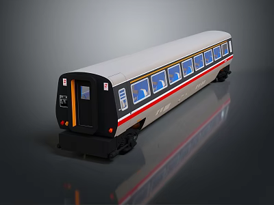 Modern Passenger Train With White Body Red Stripe Multiple Windows Black Door And Reflective Surface 3d model