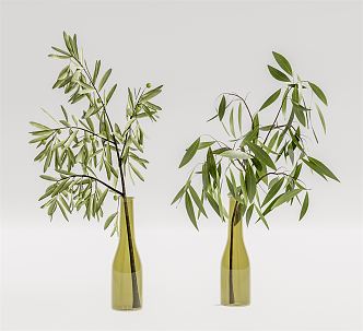 Modern Vase Green Plant Vase Ornaments Combination 3d model