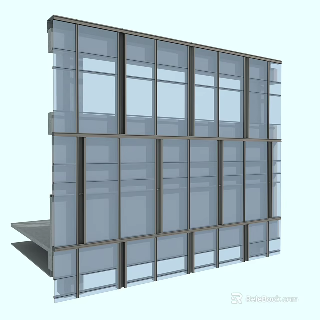 Modern Metal Framed Glass Curtain Wall with Multi Layer Glass Panels Structural Components 3d model 