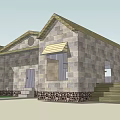 Rustic Stone Building With Pitched Roof Chimney Wooden Deck And Basketball Hoop