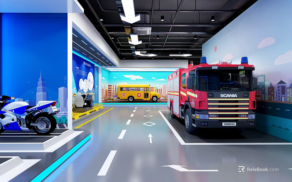 Tobacco And Liquor Store Interior Featuring Fire Truck Bus And Motorcycle Exhibits 3d model 