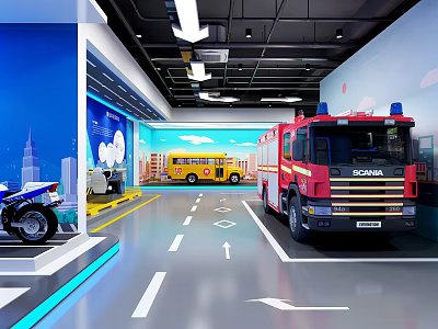 Tobacco And Liquor Store Interior Featuring Fire Truck Bus And Motorcycle Exhibits 3d model