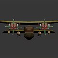 Yellow Biplane Model With Green Propellers Cross Markings And Box-like Fuselage