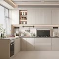 Modern Kitchen Interior With White Cabinets Appliances Countertop And Bright Windows 3d model