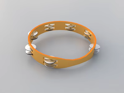 Yellow Frame Tambourine With Silver Jingles Musical Instrument For Music Performance 3d model
