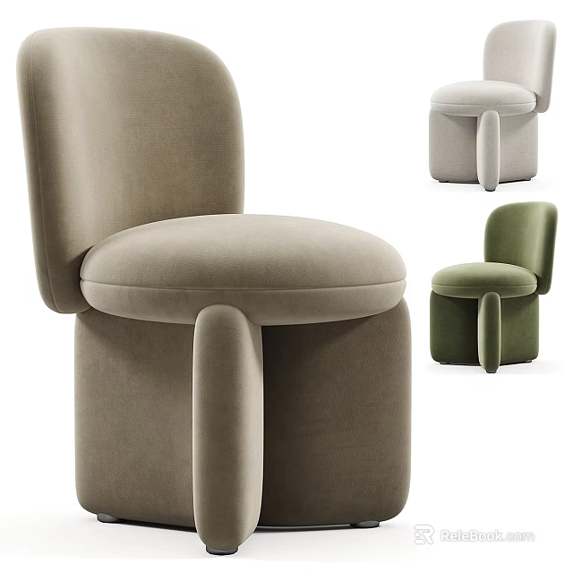 Modern Leisure Chair with Beige Light Grey Green Round Design and Velvet Upholstery 3d model 