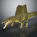 Spinosaurus Dinosaur Model With Spiked Sail Open Mouth Sharp Teeth And Green Yellow Striped Skin