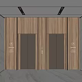 Modern Elevator Lobby Design With Wooden Panel Walls And Silver Elevator Doors 3d model