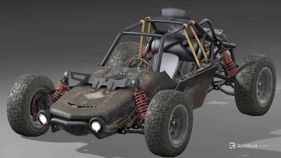 Rugged Off Road Utility Vehicle With Large Tires Roll Cage And Suspension System 3d model 