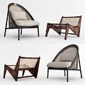 Modern Single Chair With Wooden Frame Rattan Backrest And Upholstered Cushion
