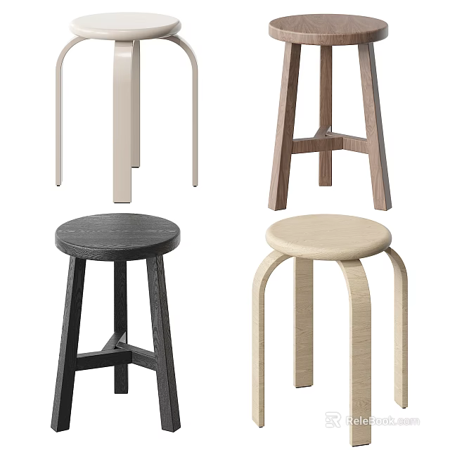 Modern Design Wooden Stools In Dark And Light Colors With Minimalist Legs 3d model 
