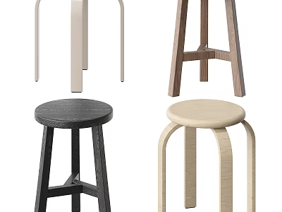 Modern Design Wooden Stools In Dark And Light Colors With Minimalist Legs 3d model
