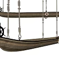 Wooden Boat Shaped Hanging Decoration With Rope And Steering Wheel Ornament