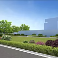 Garden Landscape Design with Curved Path Lined by Green Trees and Colorful Shrubs