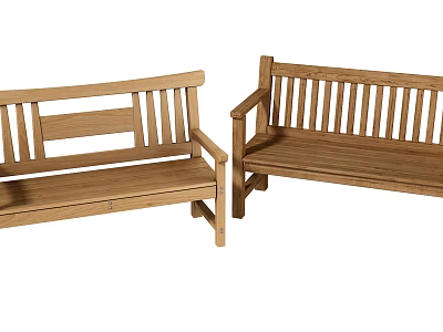 Two Public Wooden Benches With Slatted Backrest And Armrests For Outdoor Use 3d model