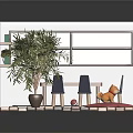 Cartoon Style Indoor Room With Wooden Table Chairs Potted Plant Colorful Rug And Toy Animal