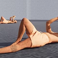 Men Doing Sit Ups Lying on Smooth Floor Wearing Shorts With Leg Tattoo