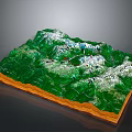 Detailed Terrain Model Featuring Mountain Ranges Green Vegetation And Snowy Peaks With Orange Base