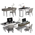 Modern Home Office Desk With Chair Lamp Computer And Decorative Items