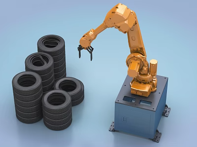 Industrial Robotic Arm Equipment Efficiently Lifting Stacked Tires In Factory 3d model