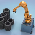 Industrial Robotic Arm Equipment Efficiently Lifting Stacked Tires In Factory