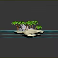 Cartoon Scene of Tropical Island with Palm Trees Sandy Beach and Blue Water