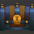 Decorative Blue And Brown Household Chest With Yellow Rivets And Lock