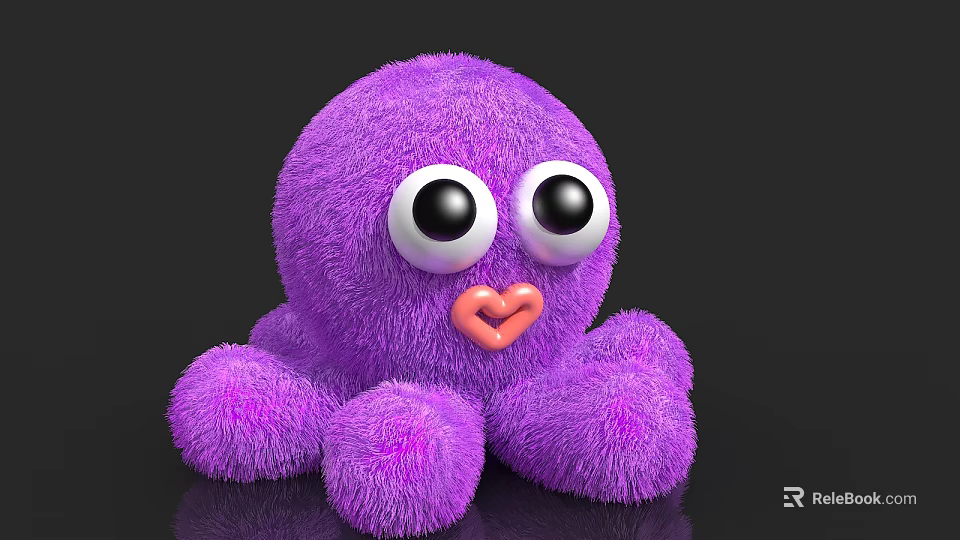 Cute Purple Fluffy Octopus Toy With Big Eyes And Heart Shaped Mouth 3d model 