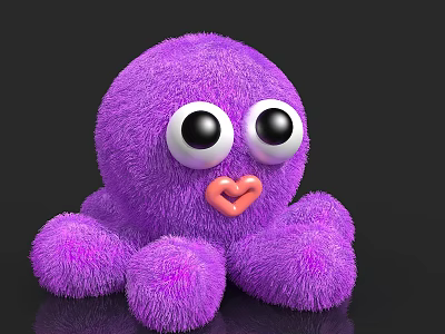 Cute Purple Fluffy Octopus Toy With Big Eyes And Heart Shaped Mouth 3d model