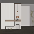 Modern Entryway Hallway Interior Design With White Cabinets Hanging Light Small Stool Shoes Green Plant
