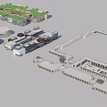 Modern Commercial Street Architectural Design With Multiple Buildings And Connected Structures 3d model