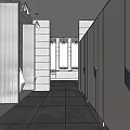 Modern Public Restroom Interior Design With Stalls Urinals Mirrors And Lighting