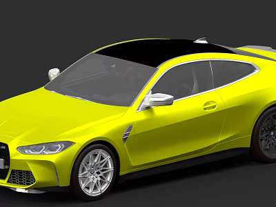 Yellow Two Door Sports Car With Black Roof And Silver Wheels Modern Design 3d model