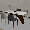 Modern Dining Table Set With White Tabletop Mixed Color Chairs Tableware And Plant Decor 3d model