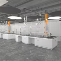 Modern Laboratory Interior With White Scientific Workstations And Hanging Lights 3d model