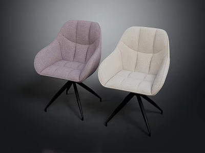 Modern Stylish Accent Chairs With Purple And Beige Upholstered Seats Tufted Details And Black Tripod Legs 3d model