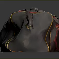 Brown Leather Duffel Bag With Red And Yellow Stripes And Zipper Closure Handles