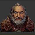 Elderly Man With Gray Hair Beard In Ornate Red Armor 3D Bust With Decorative Shoulders